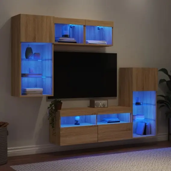 5-częściowy zestaw mebli TV z LED, dąb sonoma Lumarko! - Hurtownia wielobranżowa Lumarko Dodaj do koszyka